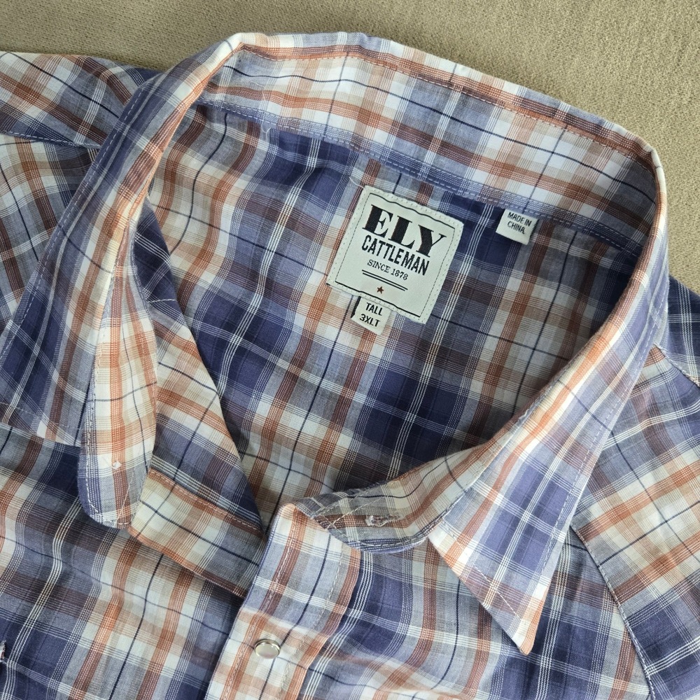 Ely Cattleman Men's Tall Western Plaid Long Sleeve Shirt Cowboy 3XLT